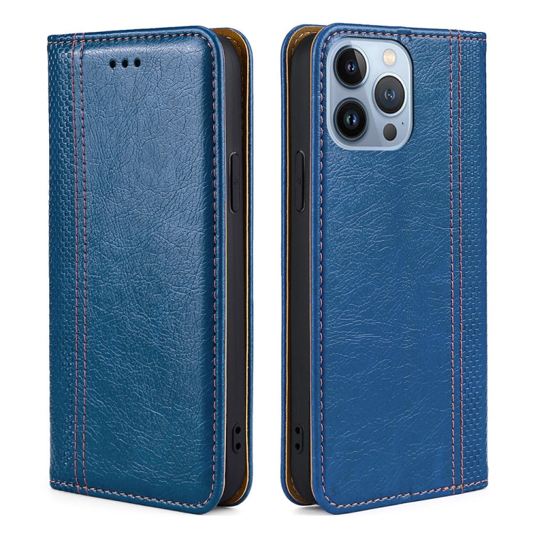 For iPhone 14 Pro Max Grid Texture Magnetic Flip Leather Phone Case