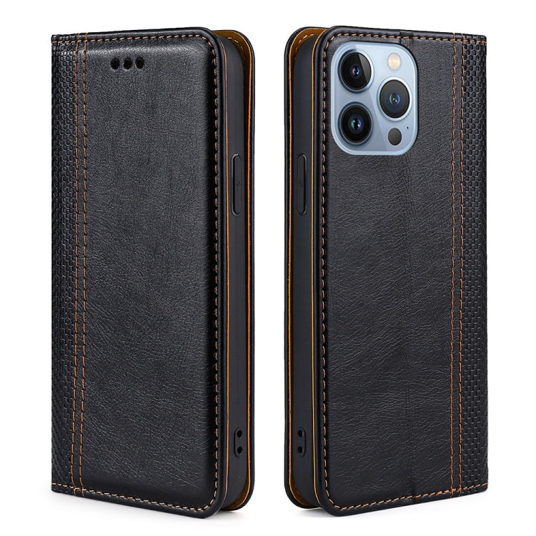 For iPhone 14 Pro Max Grid Texture Magnetic Flip Leather Phone Case