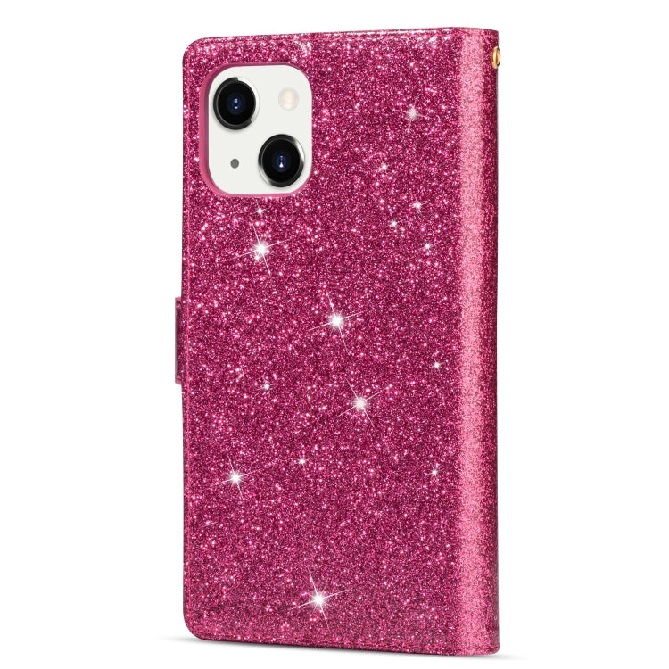 For iPhone 14 Multi-card Slots Laser Carving Glitter Zipper Leather Case