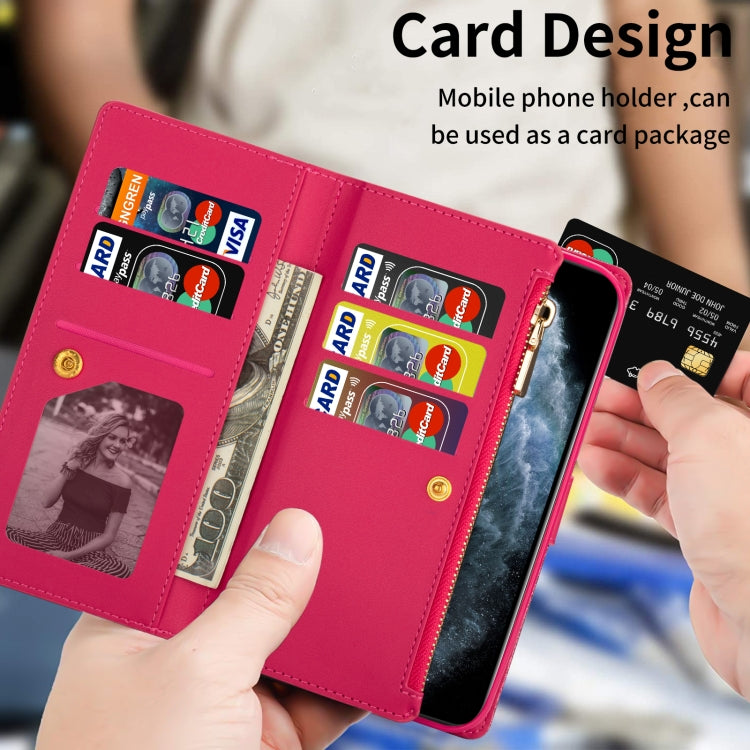 For iPhone 14 Multi-card Slots Laser Carving Glitter Zipper Leather Case