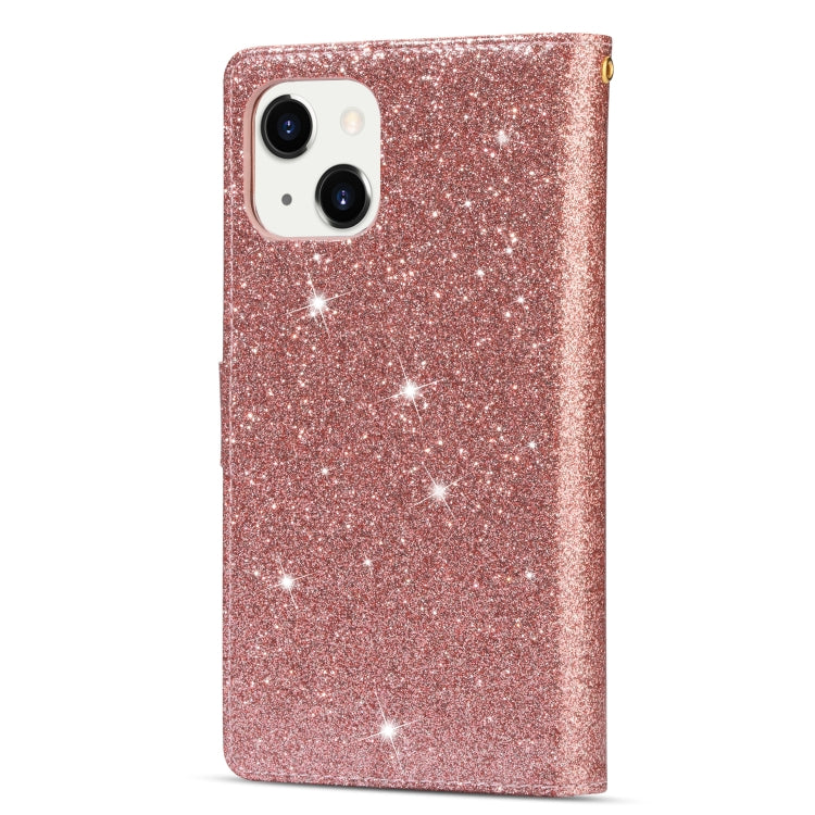 For iPhone 14 Multi-card Slots Laser Carving Glitter Zipper Leather Case
