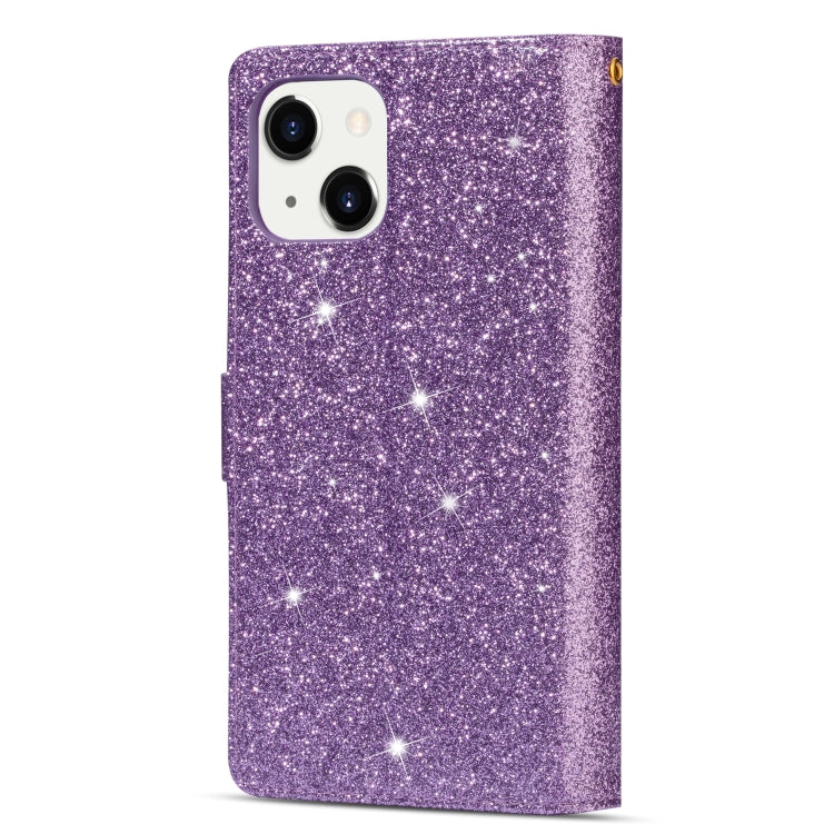 For iPhone 14 Multi-card Slots Laser Carving Glitter Zipper Leather Case