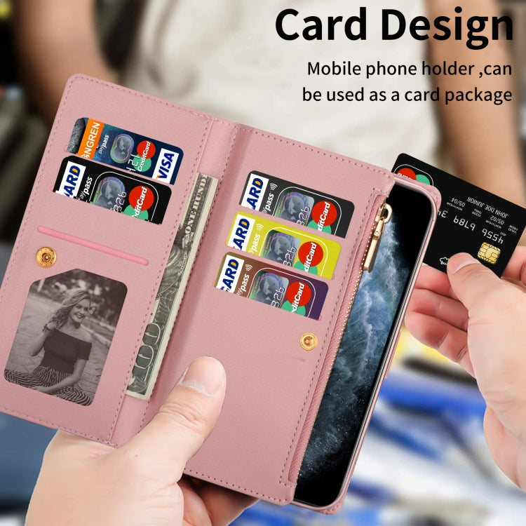 For iPhone 14 Multi-card Slots Laser Carving Glitter Zipper Leather Case Max