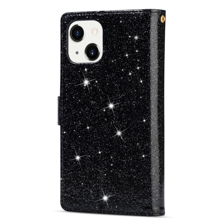 For iPhone 14 Multi-card Slots Laser Carving Glitter Zipper Leather Case Max