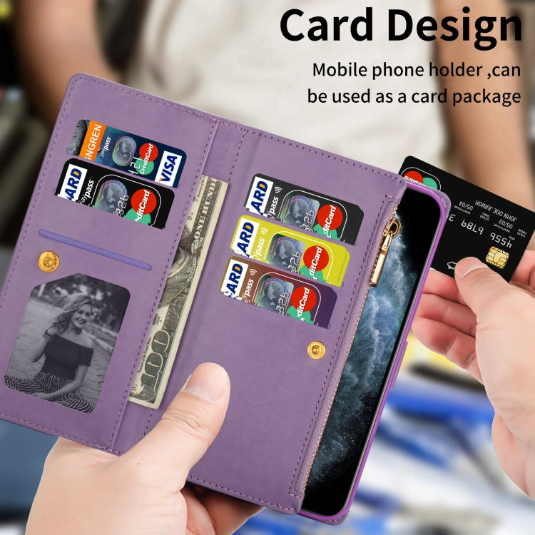 For iPhone 14 Multi-card Slots Laser Carving Glitter Zipper Leather Case Max