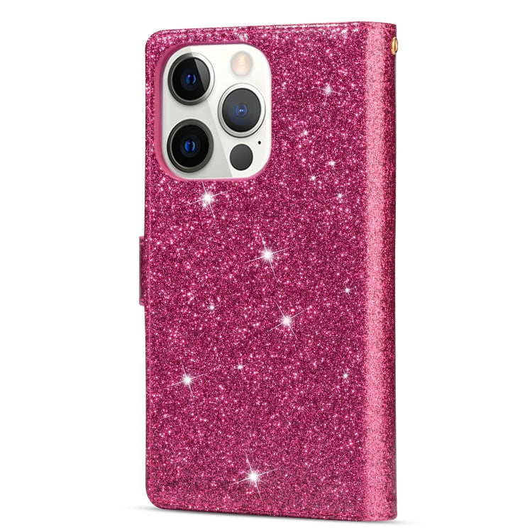 For iPhone 14 Pro Multi-card Slots Laser Carving Glitter Zipper Leather Case