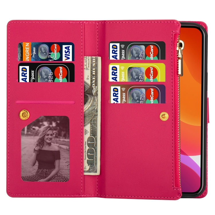 For iPhone 14 Pro Multi-card Slots Laser Carving Glitter Zipper Leather Case