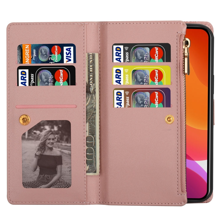 For iPhone 14 Pro Multi-card Slots Laser Carving Glitter Zipper Leather Case