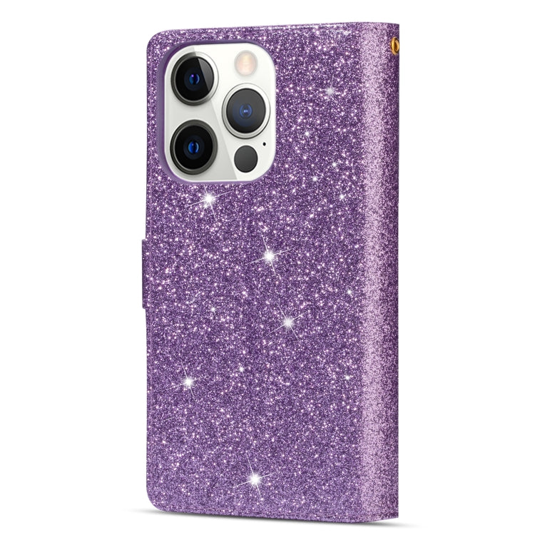 For iPhone 14 Pro Multi-card Slots Laser Carving Glitter Zipper Leather Case
