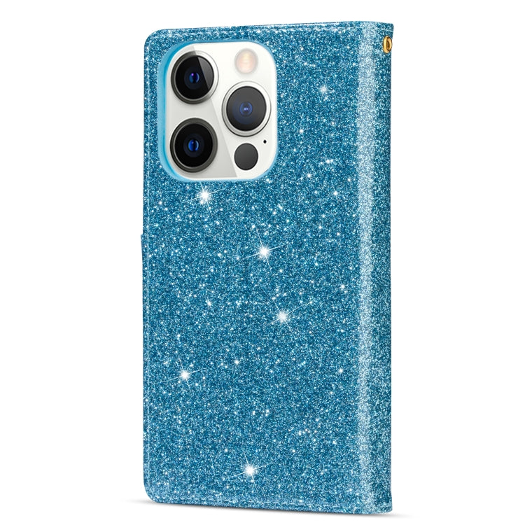 For iPhone 14 Pro Max Multi-card Slots Laser Carving Glitter Zipper Leather Case