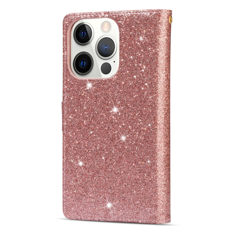 For iPhone 14 Pro Max Multi-card Slots Laser Carving Glitter Zipper Leather Case