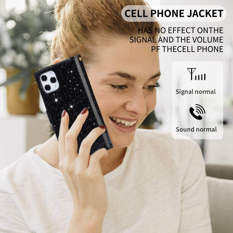 For iPhone 14 Pro Max Multi-card Slots Laser Carving Glitter Zipper Leather Case
