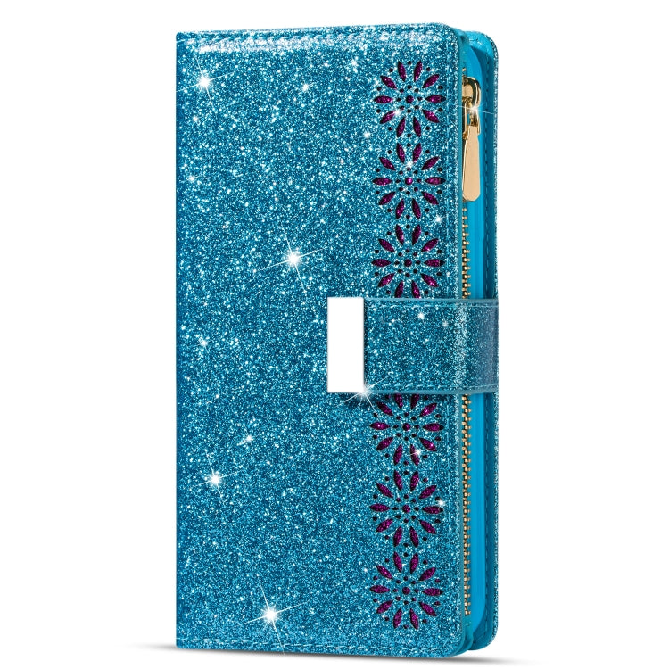 For Samsung Galaxy Z Fold 4 Multi-card Slots Laser Carving Glitter Zipper Leather Case