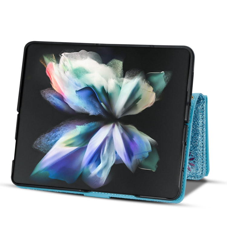 For Samsung Galaxy Z Fold 4 Multi-card Slots Laser Carving Glitter Zipper Leather Case