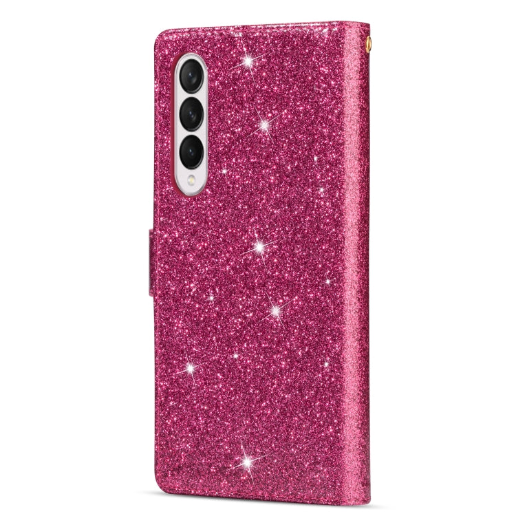 For Samsung Galaxy Z Fold 4 Multi-card Slots Laser Carving Glitter Zipper Leather Case