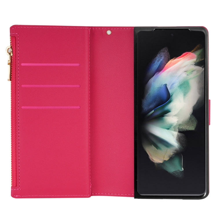 For Samsung Galaxy Z Fold 4 Multi-card Slots Laser Carving Glitter Zipper Leather Case