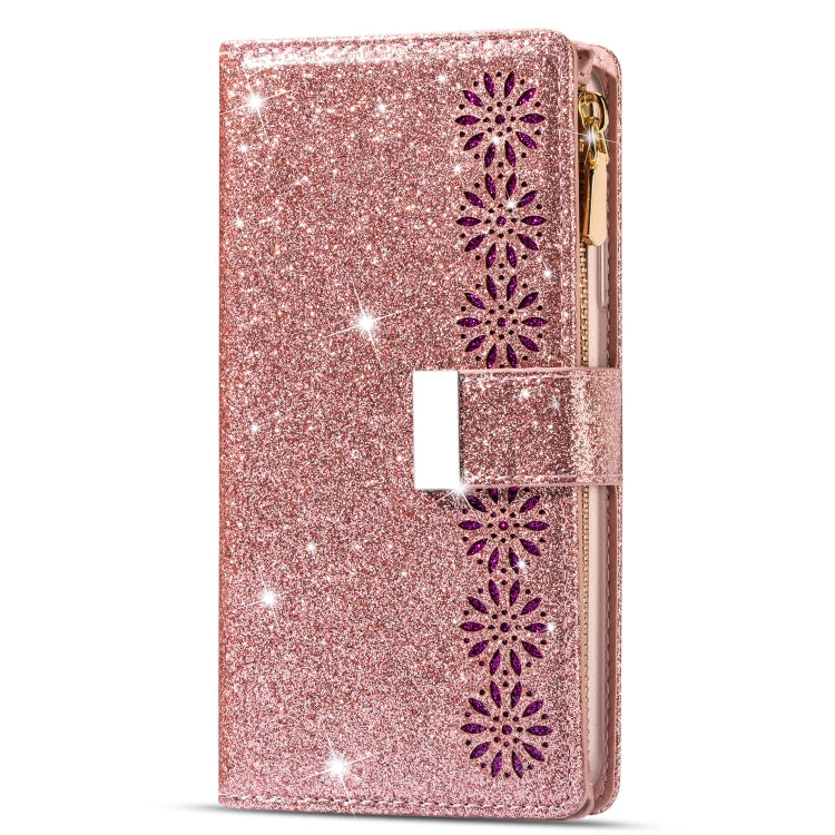 For Samsung Galaxy Z Fold 4 Multi-card Slots Laser Carving Glitter Zipper Leather Case