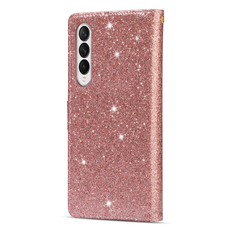 For Samsung Galaxy Z Fold 4 Multi-card Slots Laser Carving Glitter Zipper Leather Case