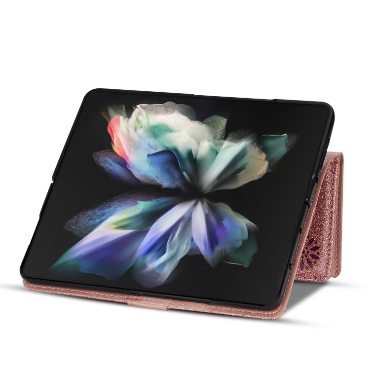 For Samsung Galaxy Z Fold 4 Multi-card Slots Laser Carving Glitter Zipper Leather Case