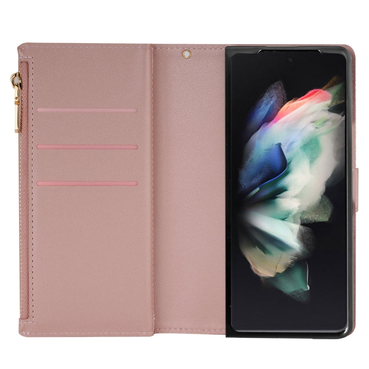 For Samsung Galaxy Z Fold 4 Multi-card Slots Laser Carving Glitter Zipper Leather Case