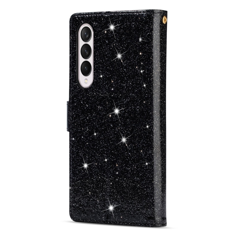 For Samsung Galaxy Z Fold 4 Multi-card Slots Laser Carving Glitter Zipper Leather Case