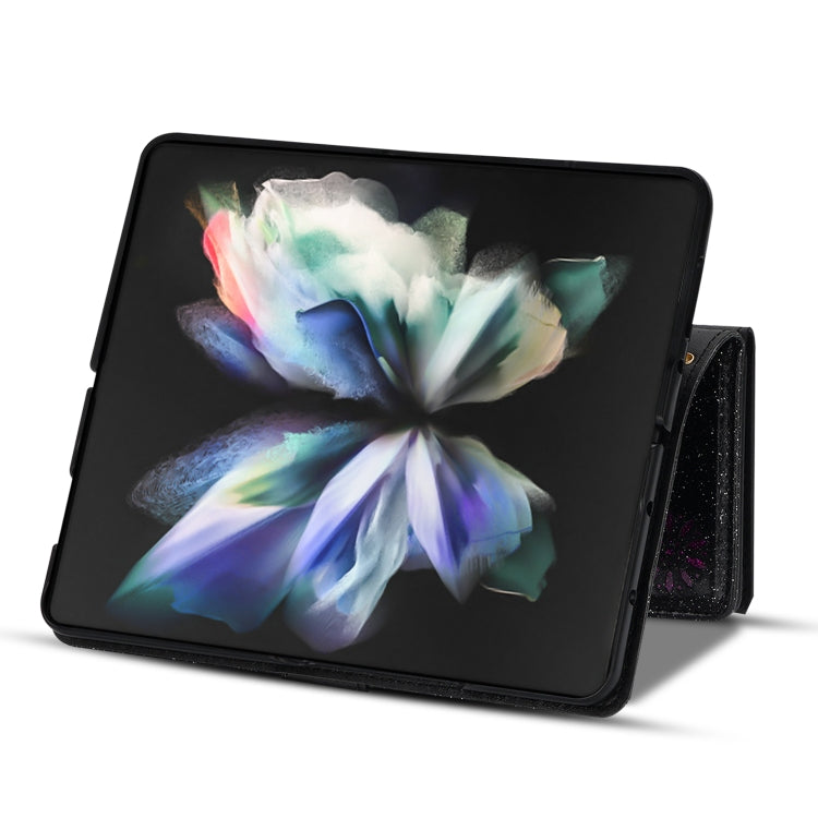For Samsung Galaxy Z Fold 4 Multi-card Slots Laser Carving Glitter Zipper Leather Case