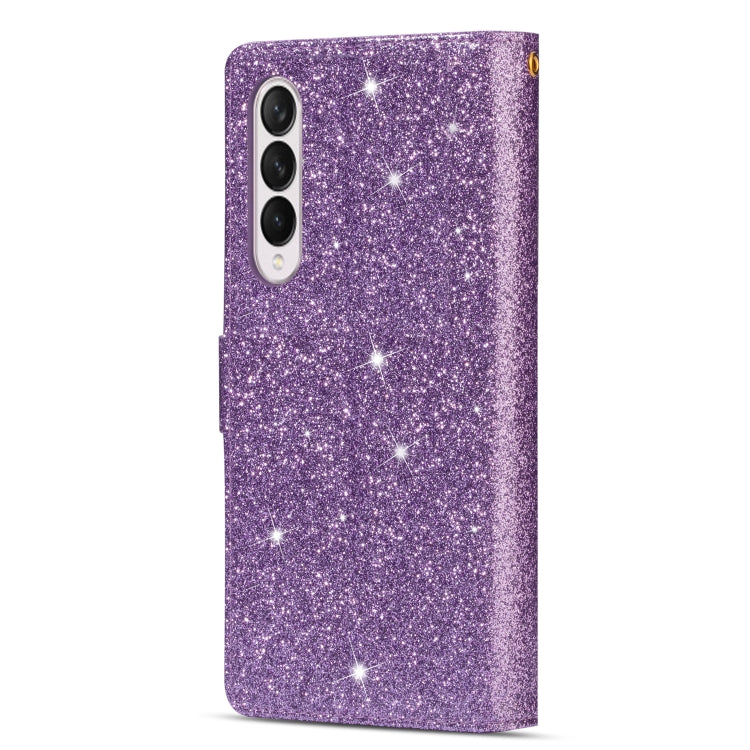 For Samsung Galaxy Z Fold 4 Multi-card Slots Laser Carving Glitter Zipper Leather Case