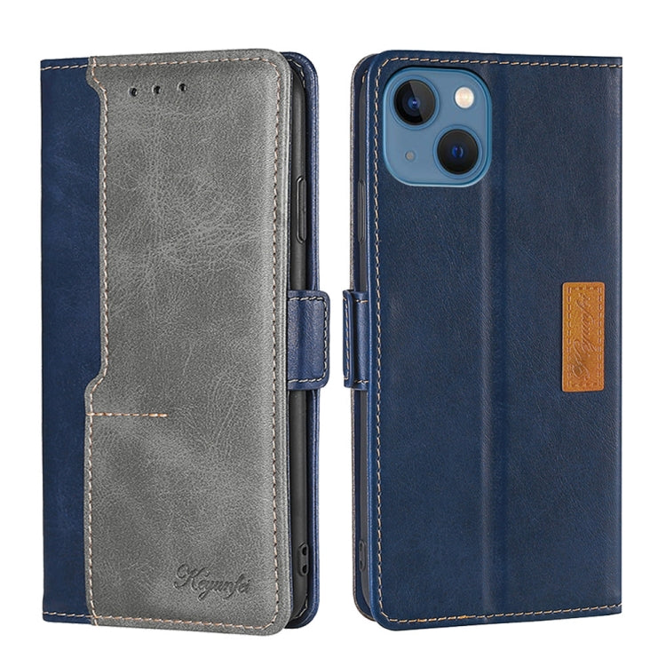 For iPhone 14 Contrast Color Side Buckle Leather Phone Case