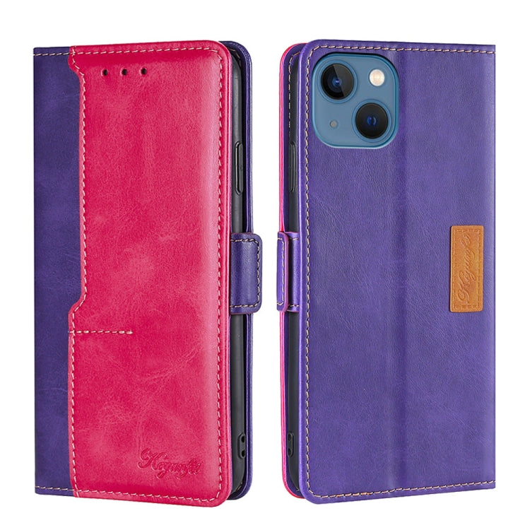 For iPhone 14 Contrast Color Side Buckle Leather Phone Case