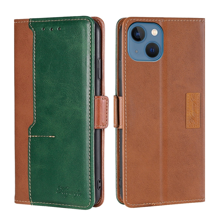 For iPhone 14 Contrast Color Side Buckle Leather Phone Case