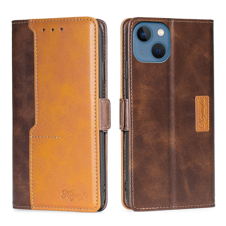 For iPhone 14 Contrast Color Side Buckle Leather Phone Case