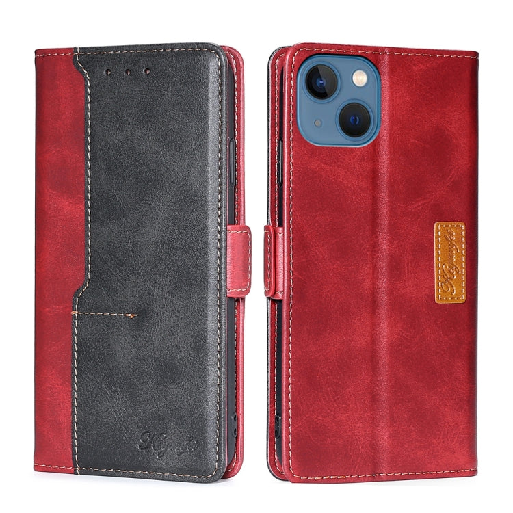For iPhone 14 Contrast Color Side Buckle Leather Phone Case