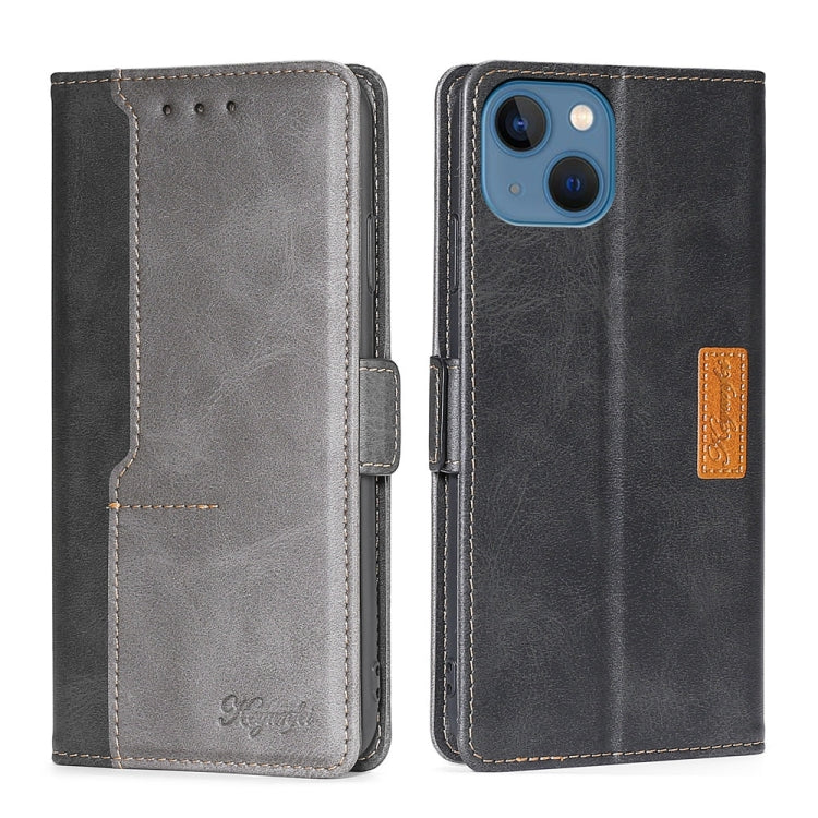 For iPhone 14 Contrast Color Side Buckle Leather Phone Case