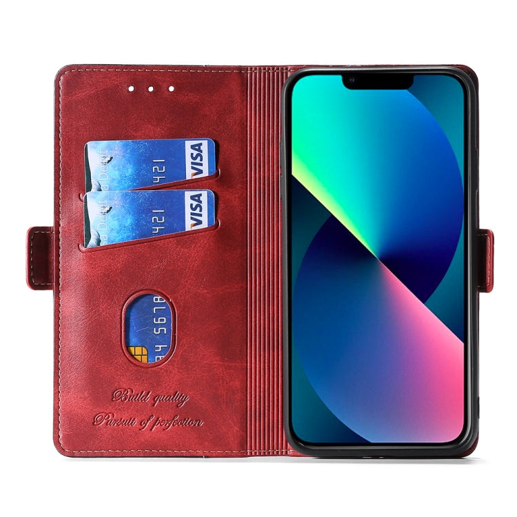 For iPhone 14 Contrast Color Side Buckle Leather Phone Case