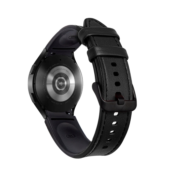 For Samsung Galaxy Watch5 Pro 45mm/5 44mm/5 40mm Silicone + Leather Black Buckle Watch Band