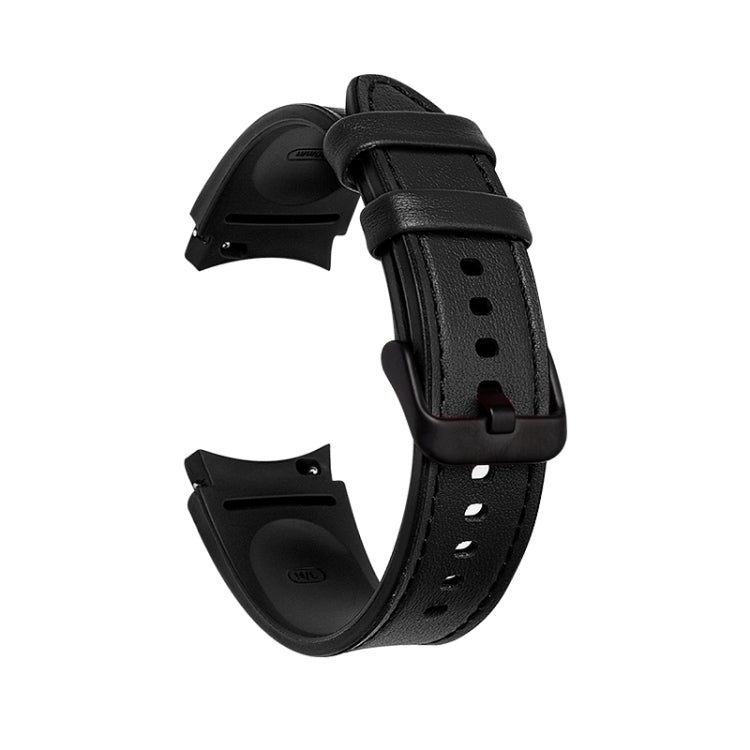 For Samsung Galaxy Watch5 Pro 45mm/5 44mm/5 40mm Silicone + Leather Black Buckle Watch Band