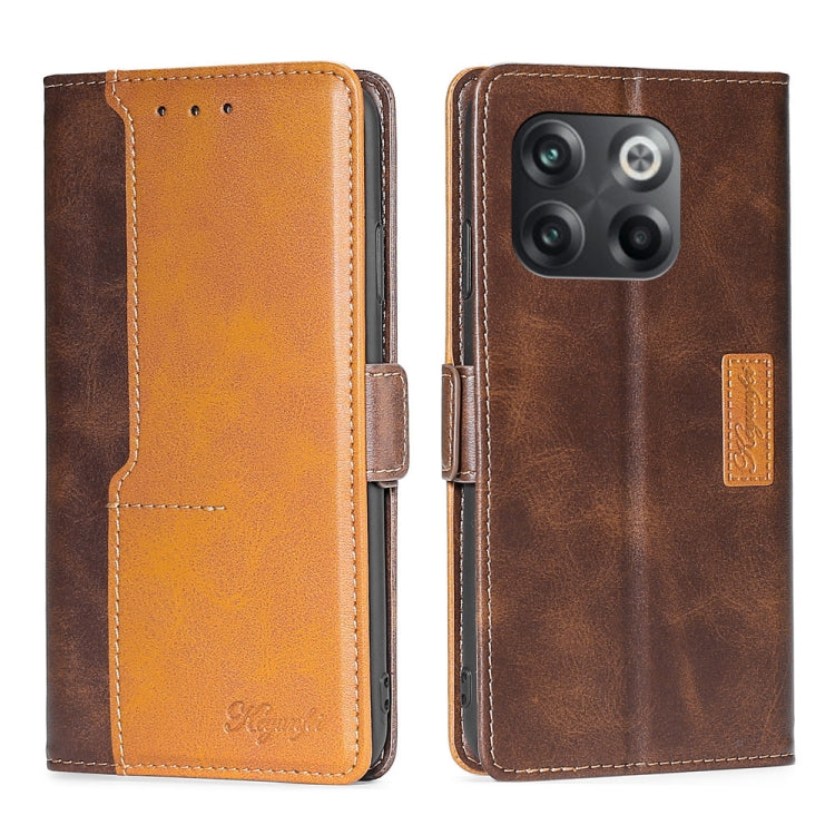 For OnePlus 10T Contrast Color Side Buckle Leather Phone Case