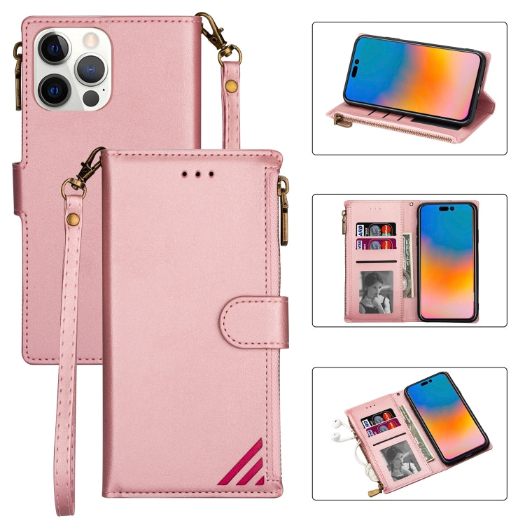 For iPhone 14 Pro Zipper Multi-card Slots Horizontal Flip Leather Case