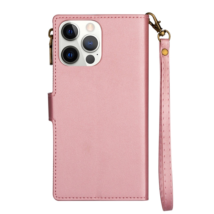 For iPhone 14 Pro Zipper Multi-card Slots Horizontal Flip Leather Case