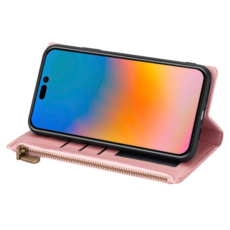 For iPhone 14 Pro Zipper Multi-card Slots Horizontal Flip Leather Case