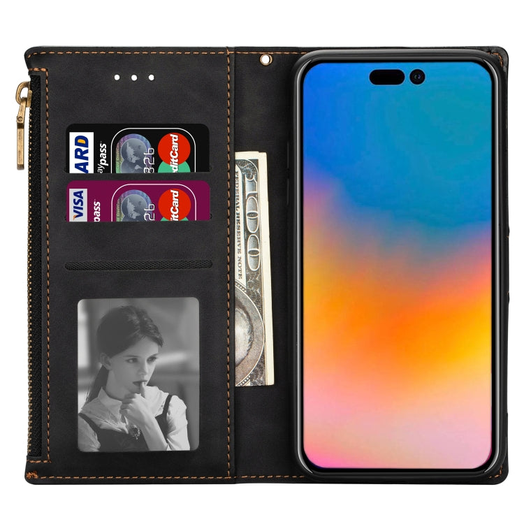 For iPhone 14 Pro Zipper Multi-card Slots Horizontal Flip Leather Case