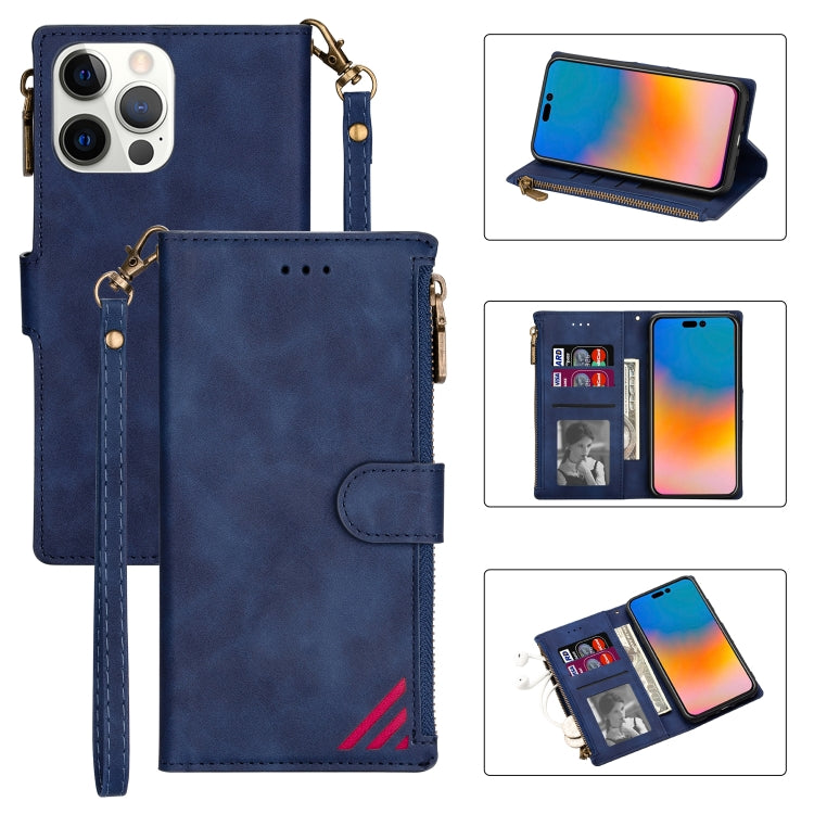 For iPhone 14 Pro Zipper Multi-card Slots Horizontal Flip Leather Case