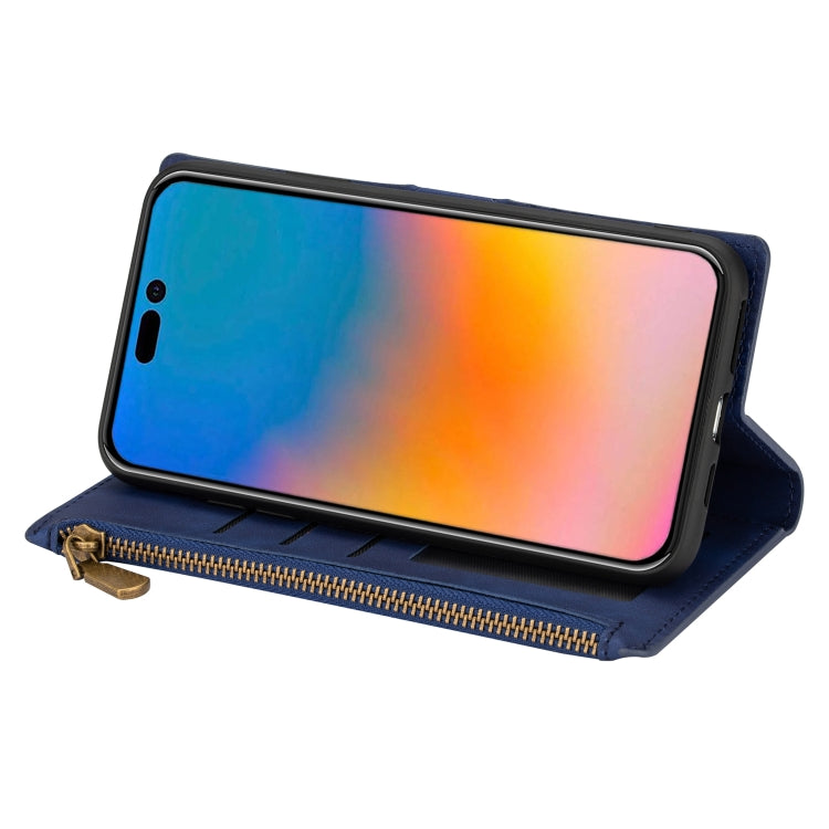 For iPhone 14 Pro Zipper Multi-card Slots Horizontal Flip Leather Case