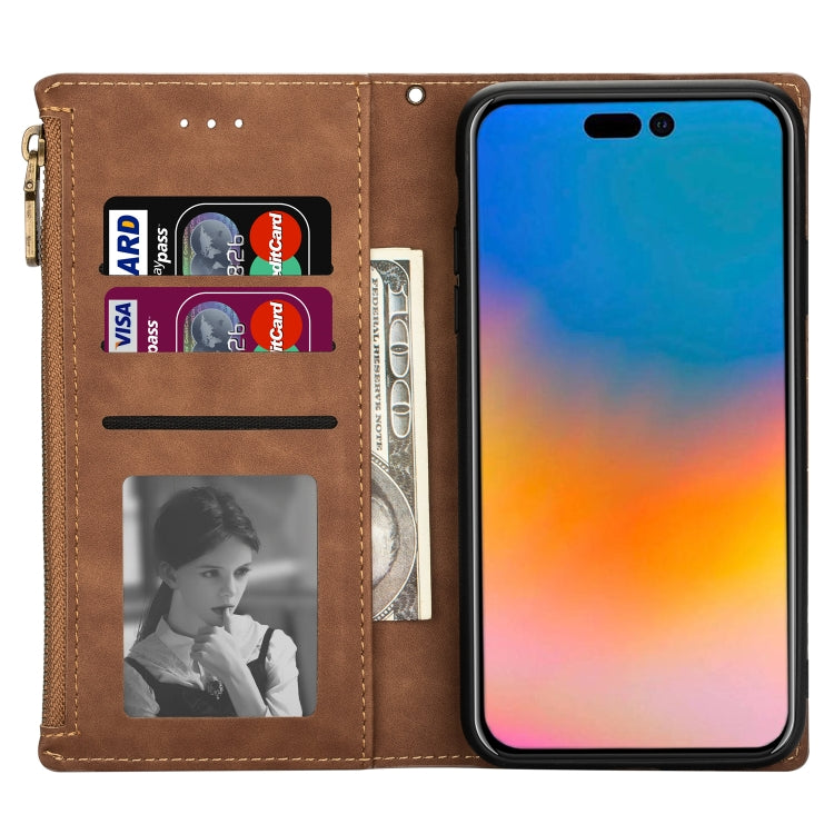 For iPhone 14 Pro Zipper Multi-card Slots Horizontal Flip Leather Case