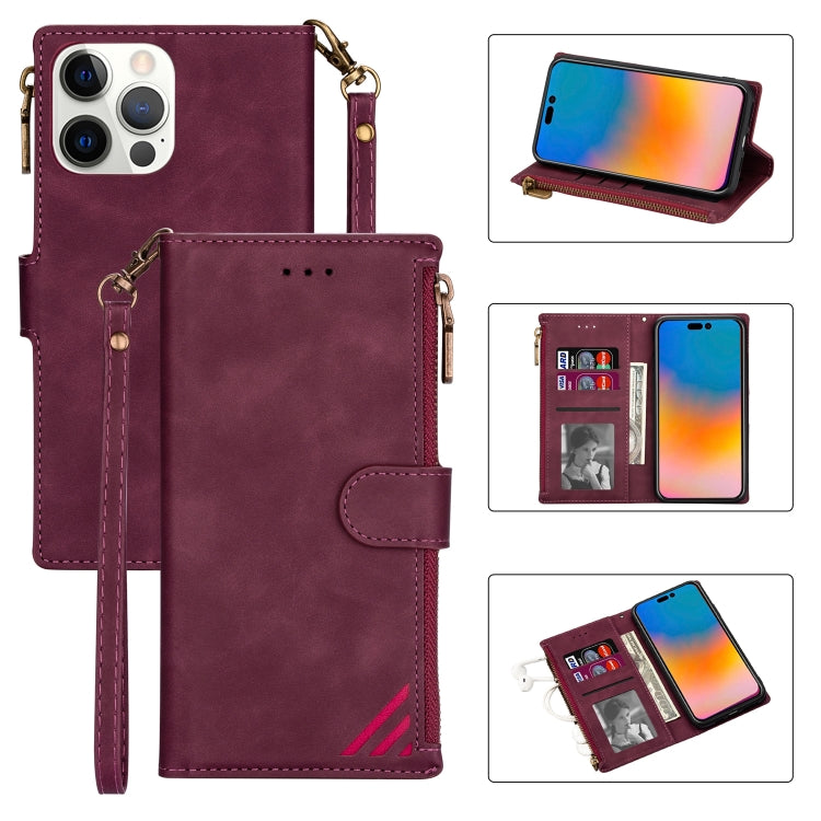 For iPhone 14 Pro Zipper Multi-card Slots Horizontal Flip Leather Case