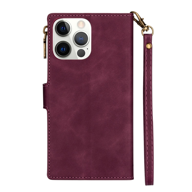 For iPhone 14 Pro Zipper Multi-card Slots Horizontal Flip Leather Case