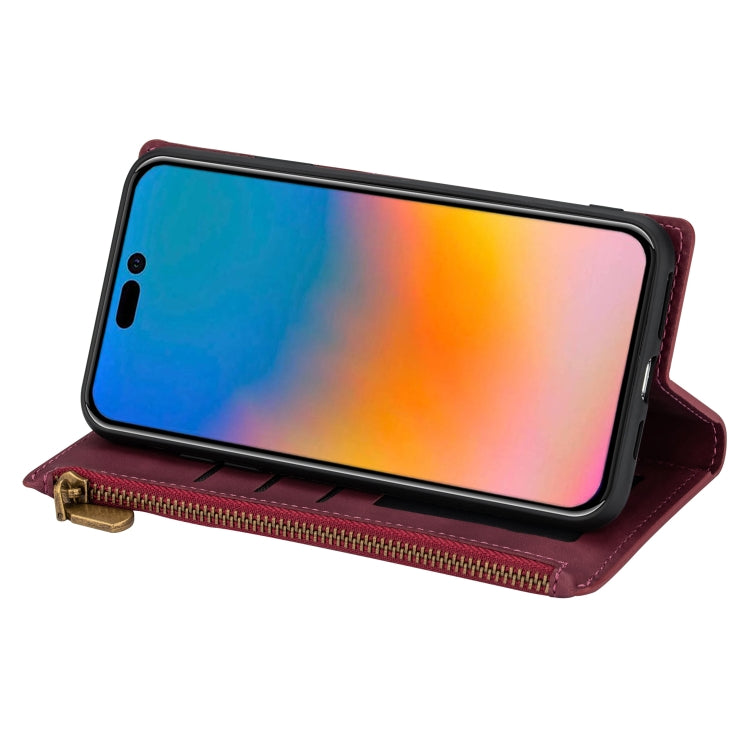 For iPhone 14 Pro Zipper Multi-card Slots Horizontal Flip Leather Case