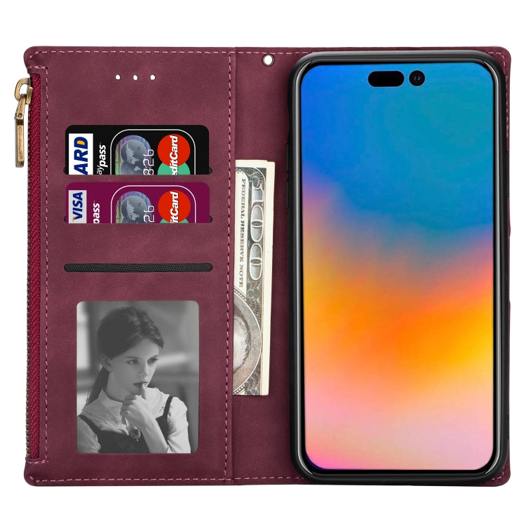 For iPhone 14 Pro Zipper Multi-card Slots Horizontal Flip Leather Case