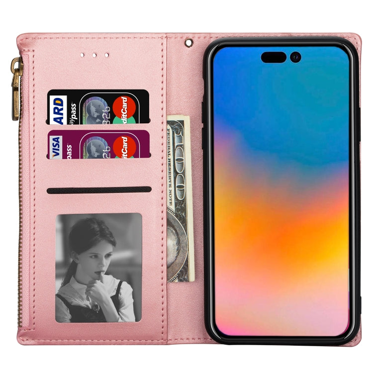 For iPhone 14 Pro Max Zipper Multi-card Slots Horizontal Flip Leather Case
