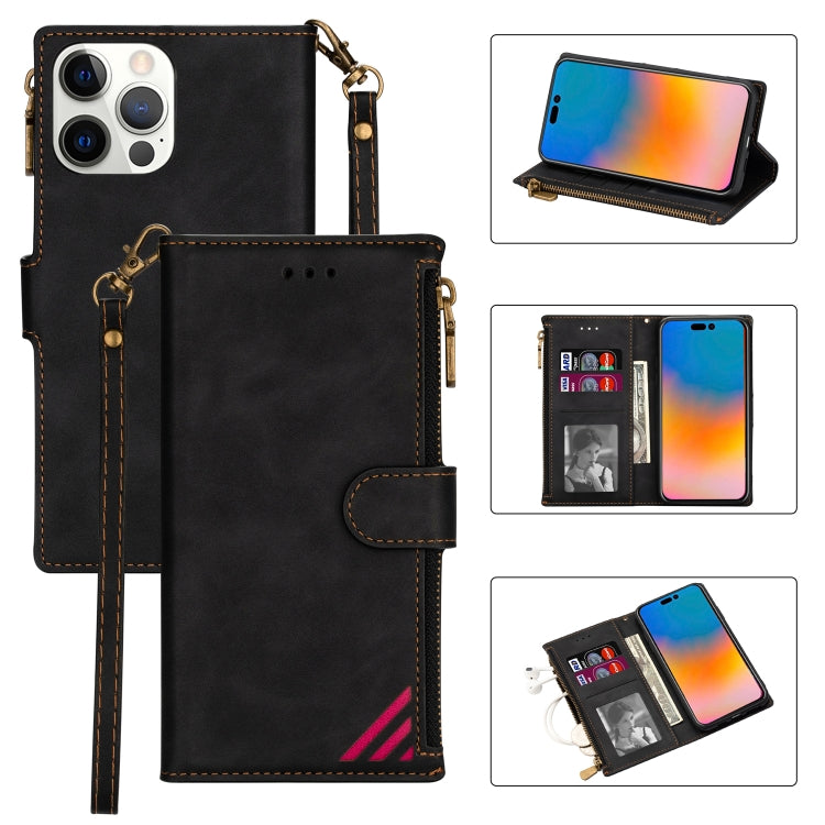 For iPhone 14 Pro Max Zipper Multi-card Slots Horizontal Flip Leather Case